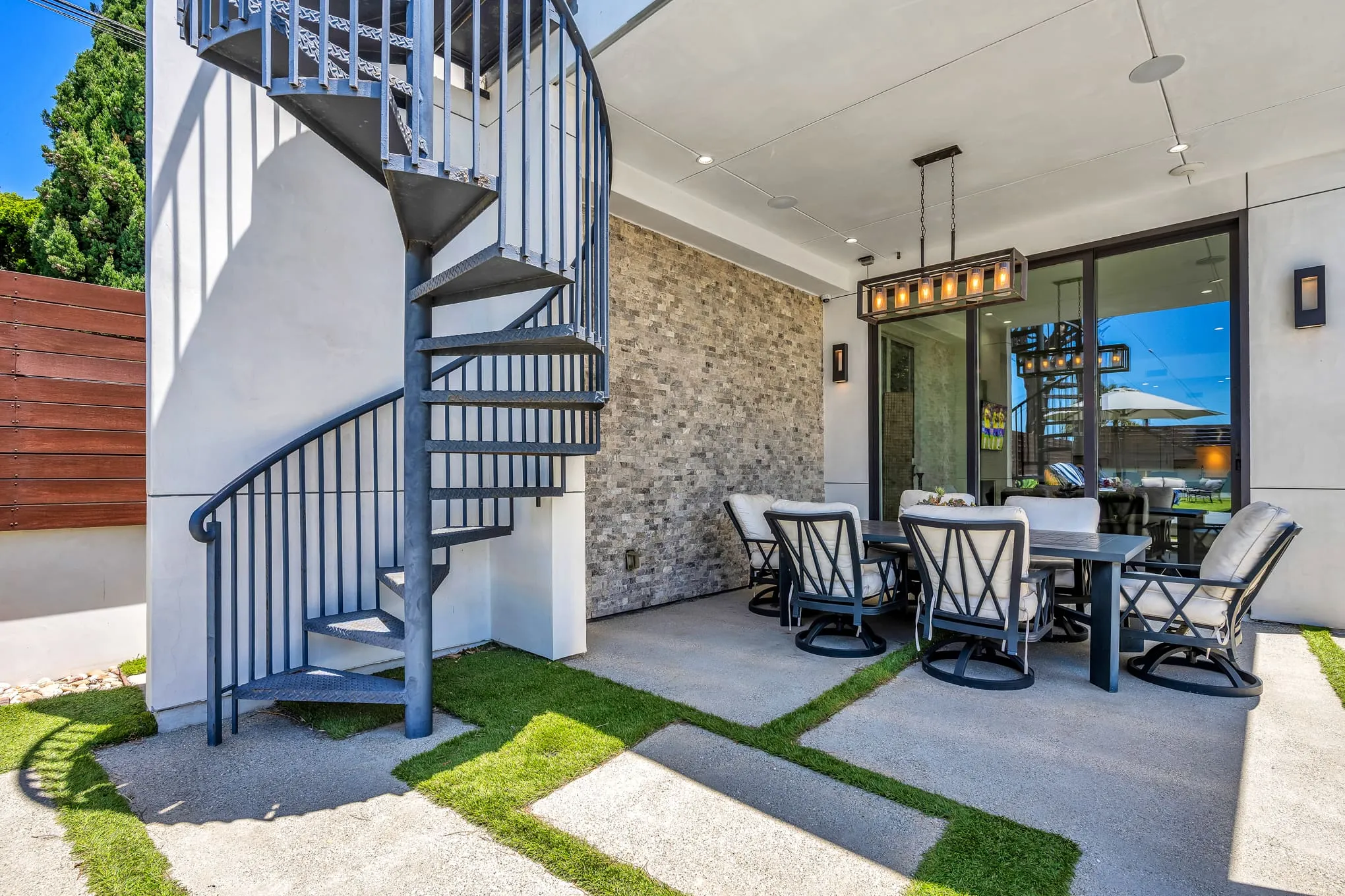 Spiral staircase up to the rooftop deck