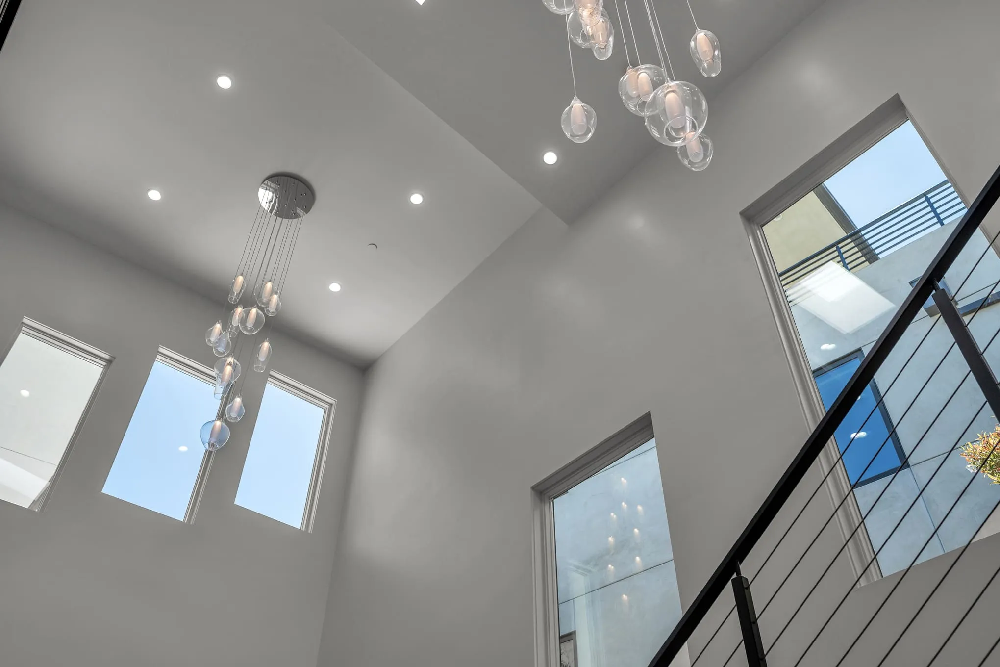 Upper-level landing beneath the vaulted ceiling