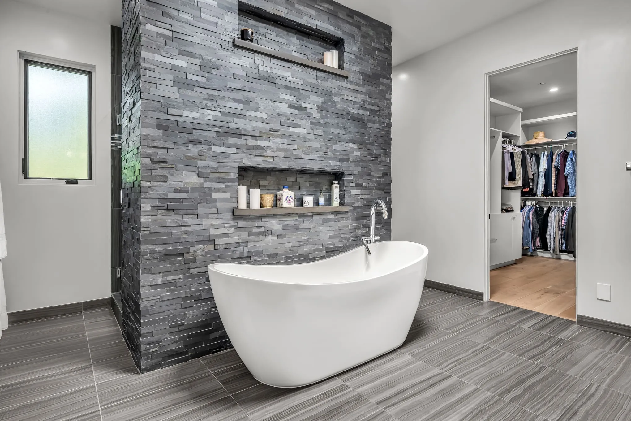 Primary bathroom with a freestanding tub