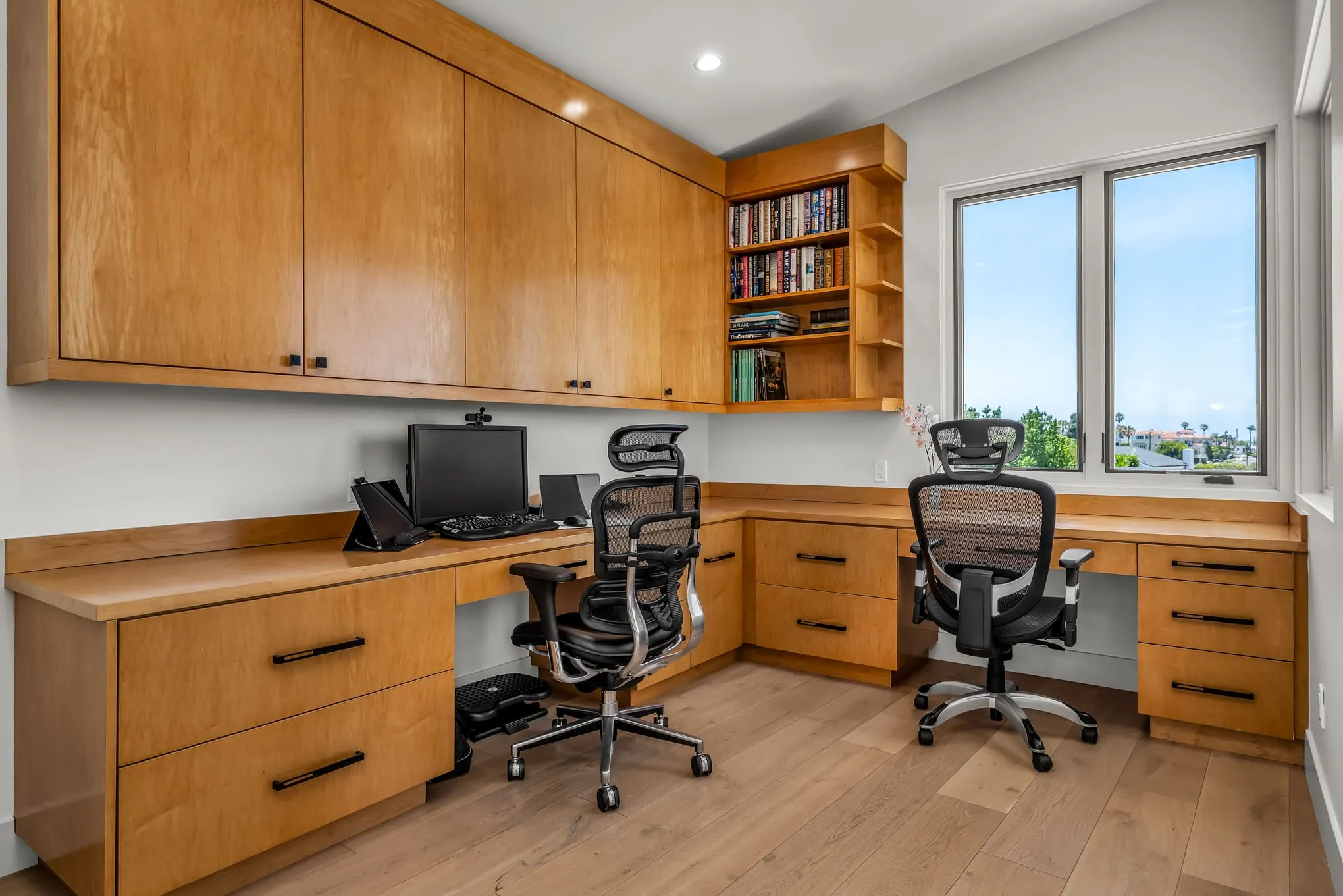 Home office with a built-in desk
